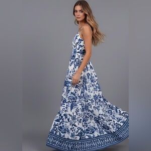 Boho Floral Print Cami Maxi Dress Blue